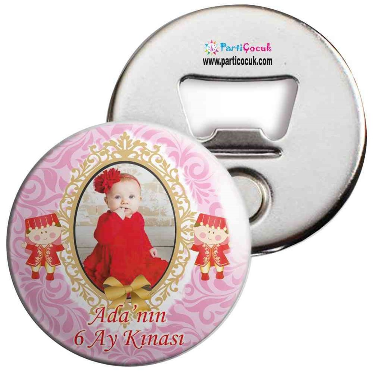 6 Ay Kınası Pembe Desenli Parti Süsü Açacaklı Magnet 