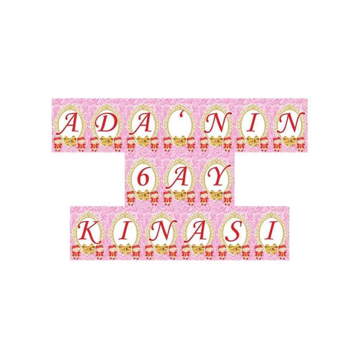 6 Ay Kınası Pembe Desenli Parti Süsü Flama Harf Banner 