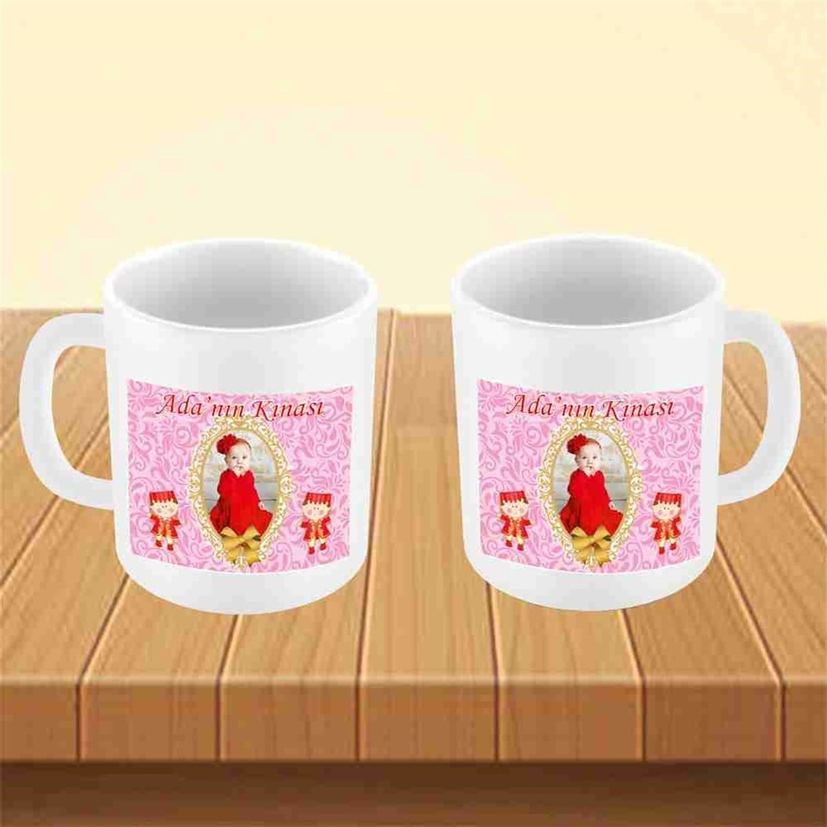 6 Ay Kınası Pembe Desenli Parti Süsü Kupa Mug Bardak 