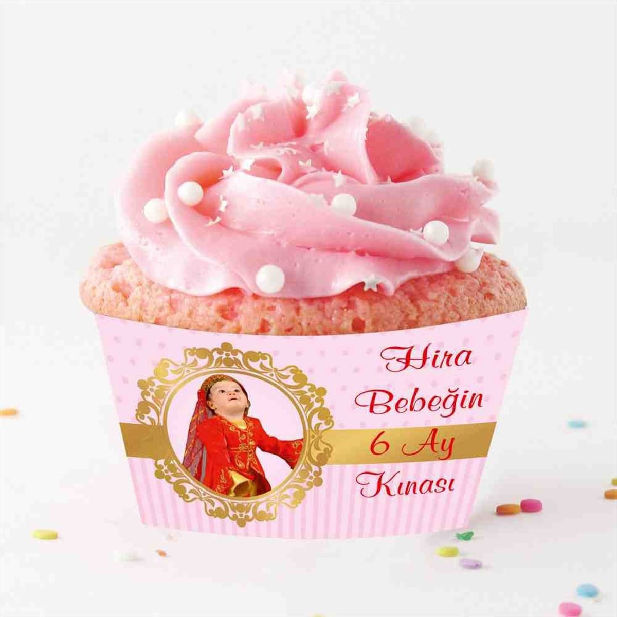 6 Ay Kınası Pembe gold konsept Cupcake Sargısı 