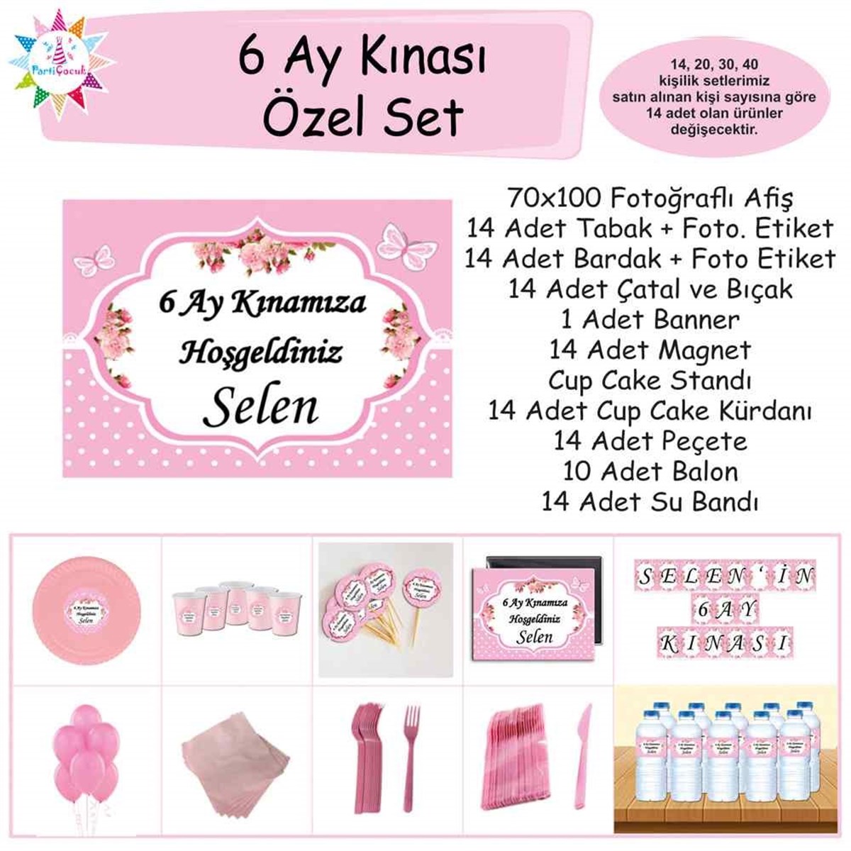 6 Ay Kınası Pembe Kelebekli Özel Set 