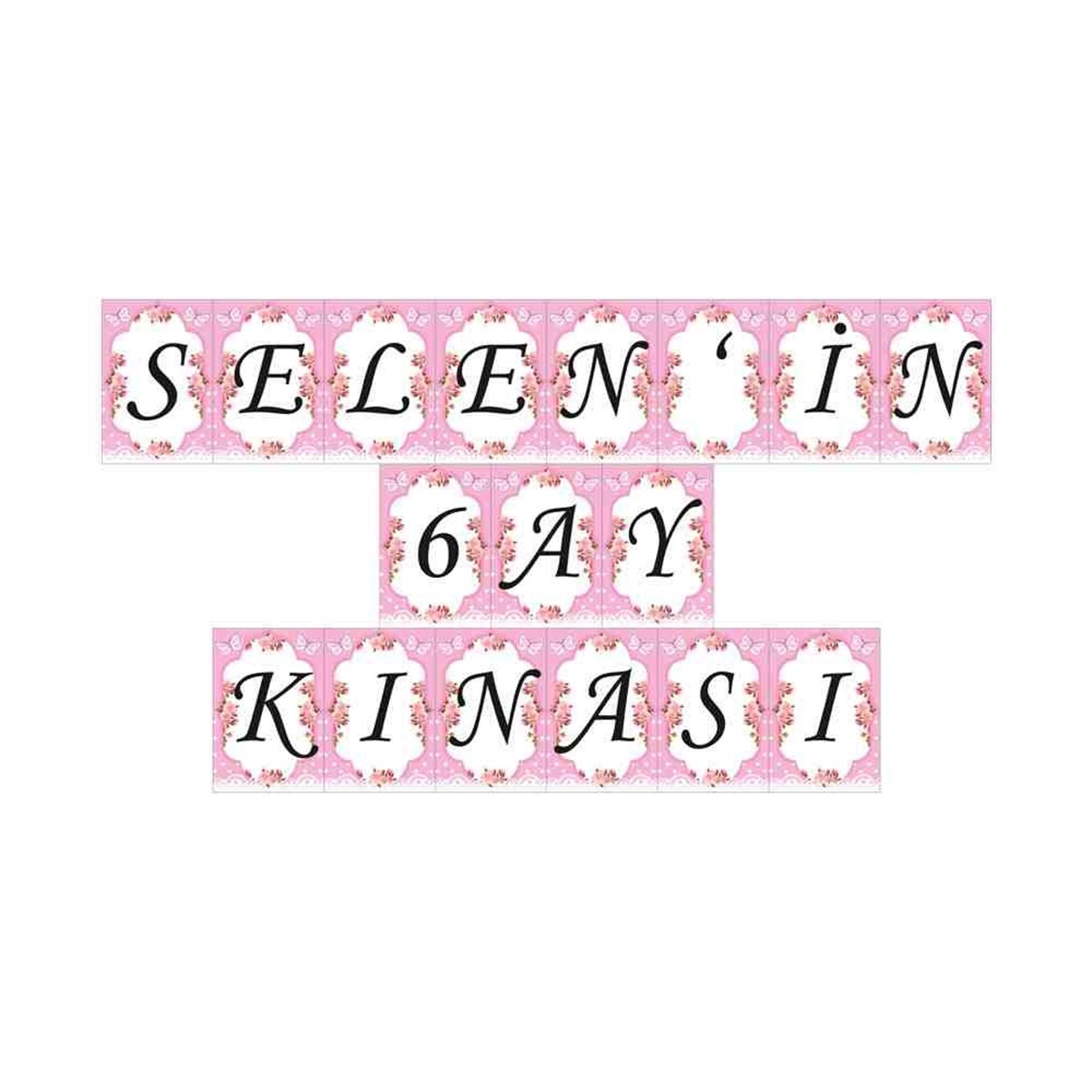 6 Ay Kınası pembe kelebekli Parti Malzemesi Flama Harf Banner 
