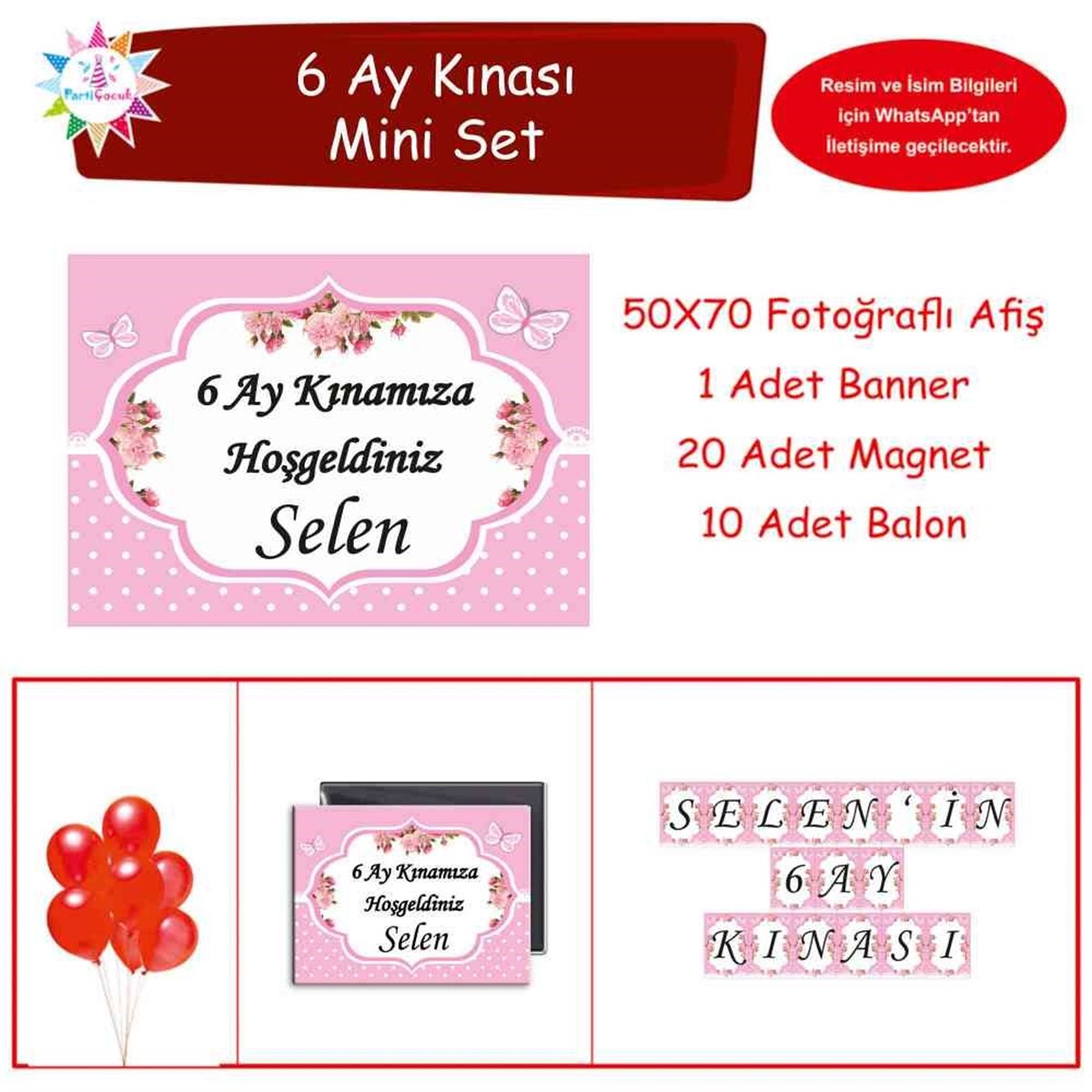 6 Ay Kınası pembe kelebekli Parti Malzemesi Mini Set 