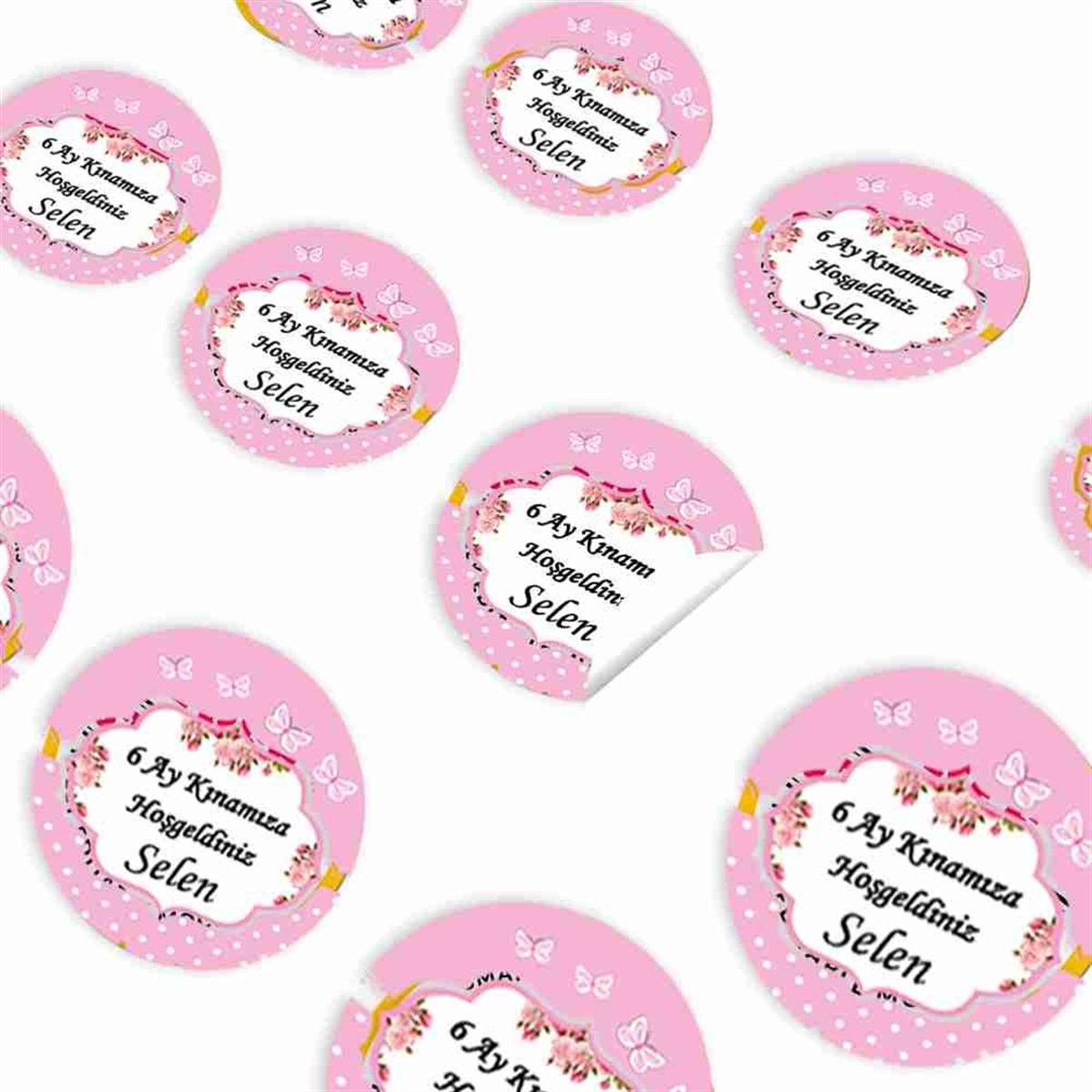 6 Ay Kınası pembe kelebekli Parti Malzemesi Sticker 30 Adet 