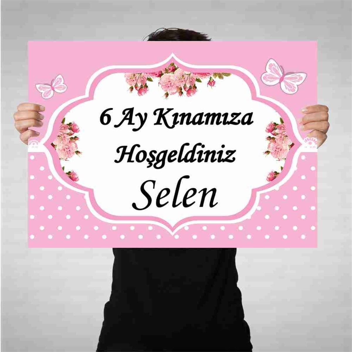 6 Ay Kınası pembe kelebekli Parti Malzemesi Afiş 