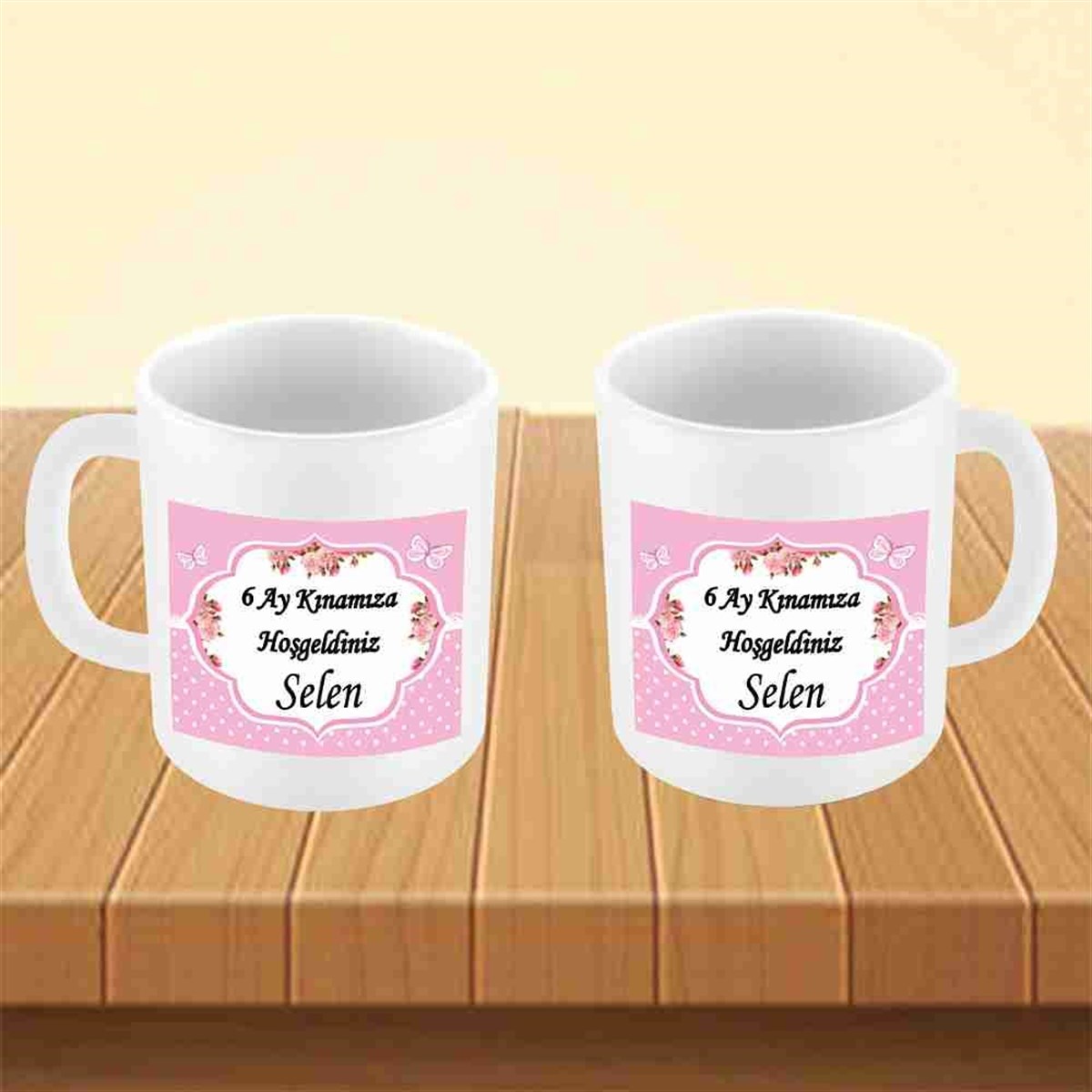 6 Ay Kınası pembe kelebekli Parti Malzemesi Kupa Mug Bardak 