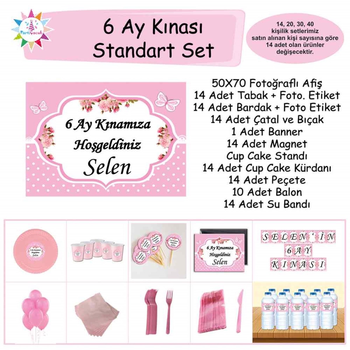 6 Ay Kınası Pembe Kelebekli Standart Set 