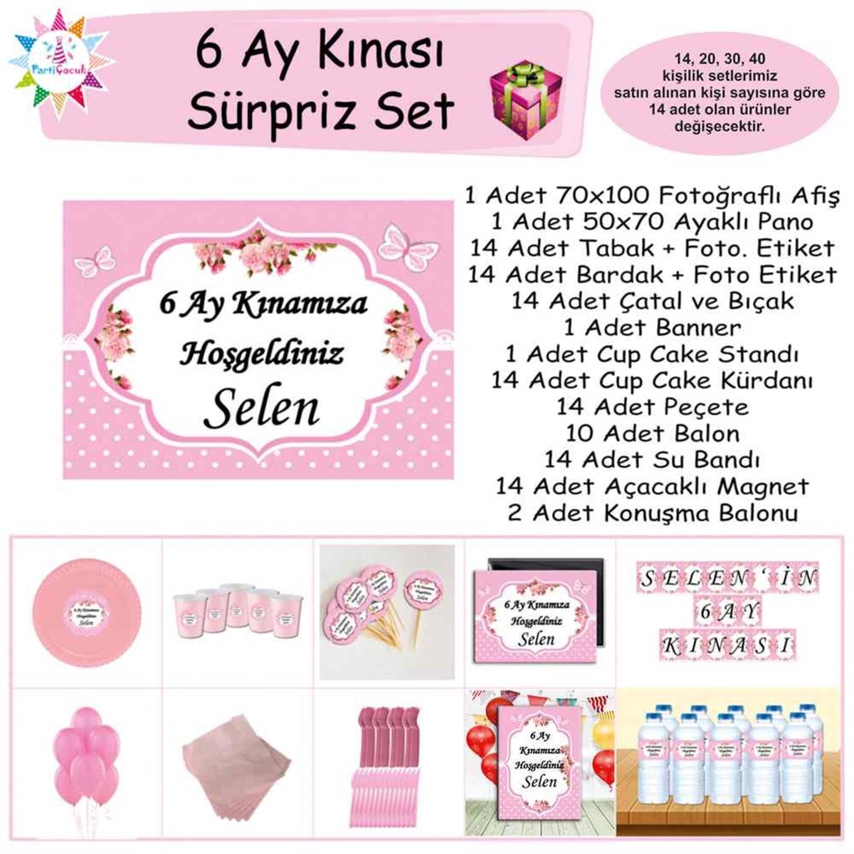 6 Ay Kınası Pembe Kelebekli Sürpriz Set 