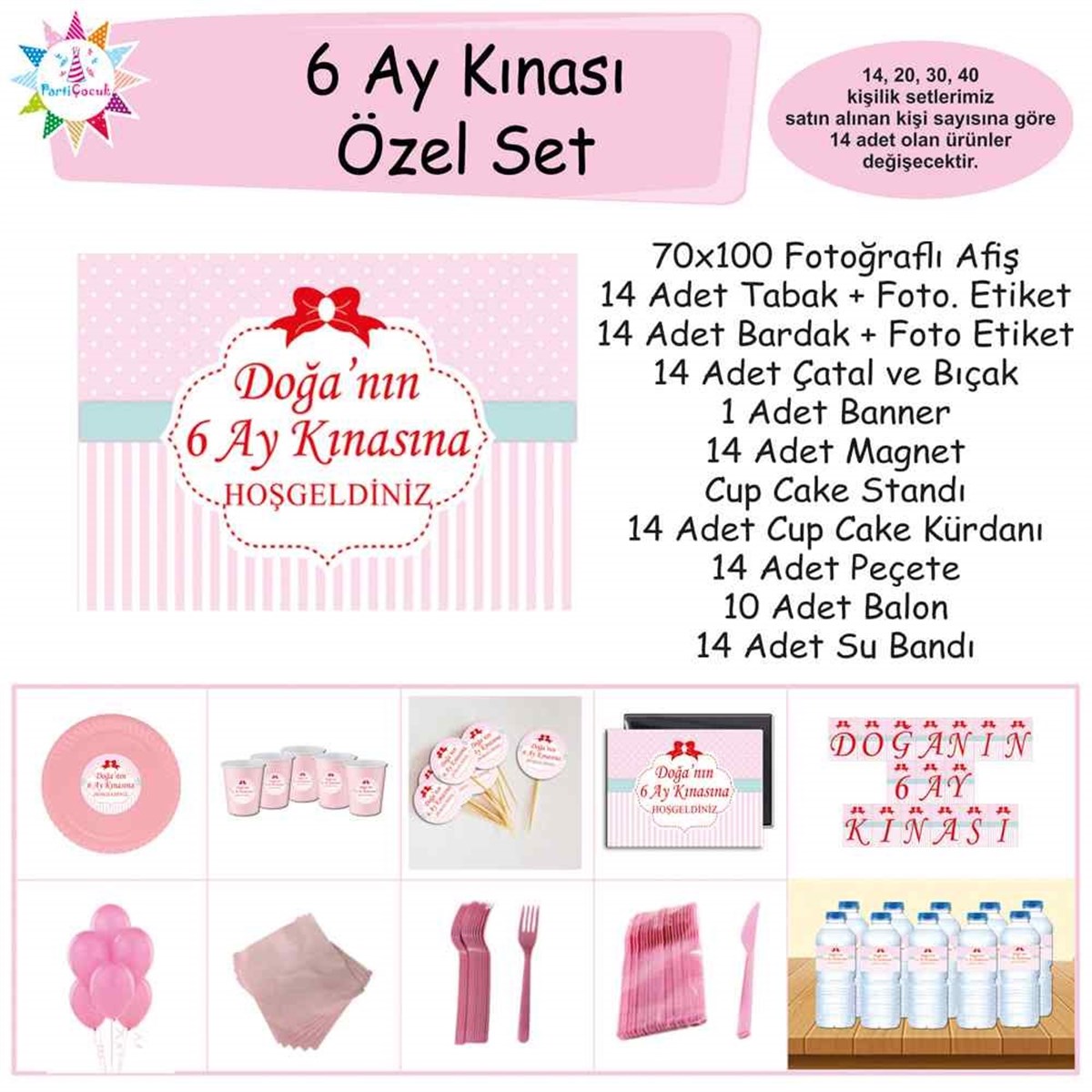 6 Ay Kınası Pembe Kırmızı Kurdeleli Özel Set 