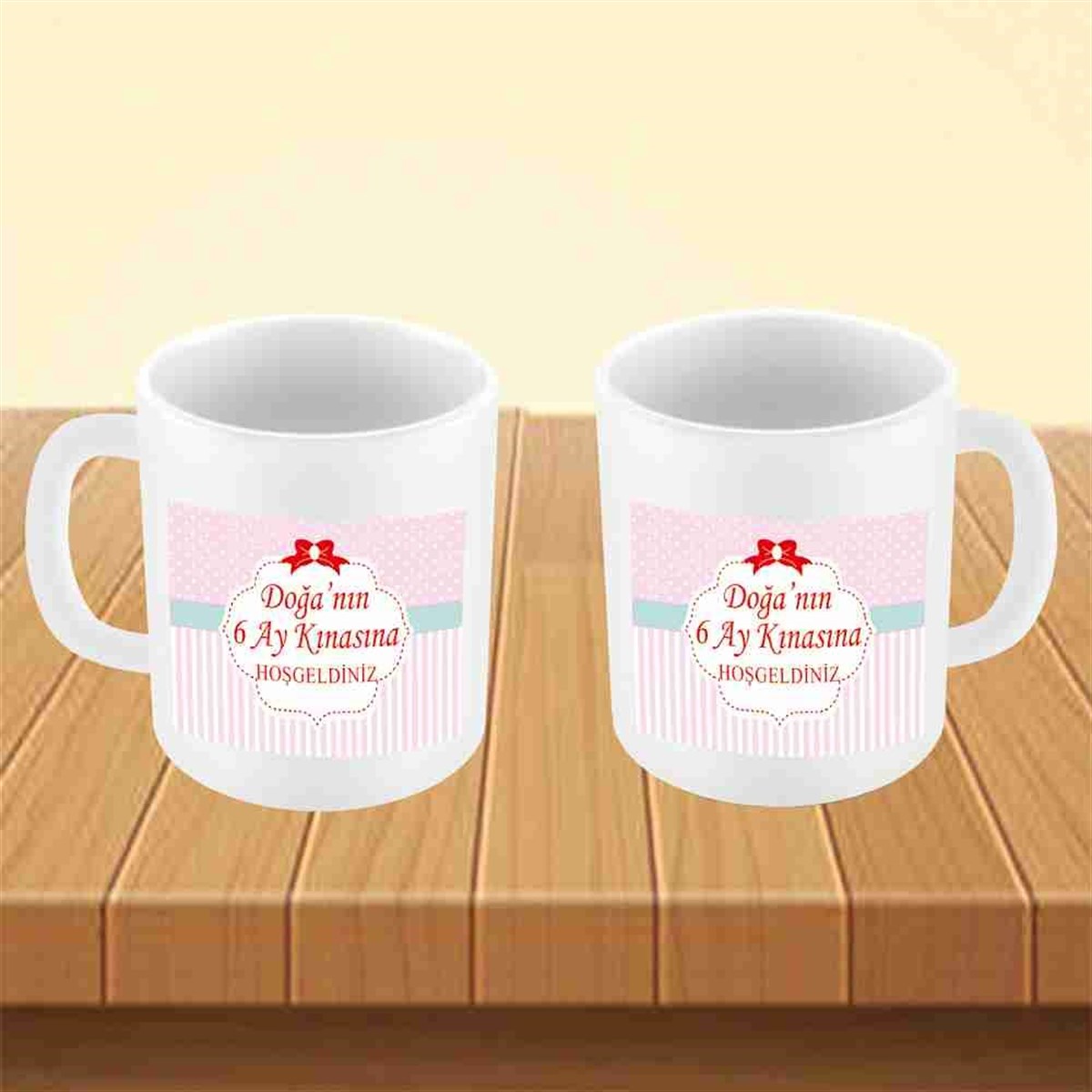 6 Ay Kınası Pembe Kırmızı Kurdeleli Parti Kupa Mug Bardak 