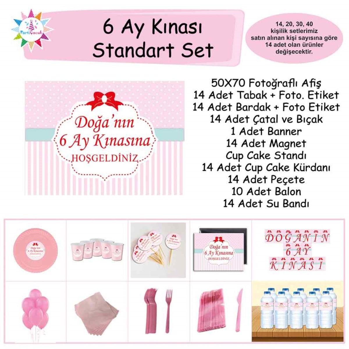 6 Ay Kınası Pembe Kırmızı Kurdeleli Standart Set  