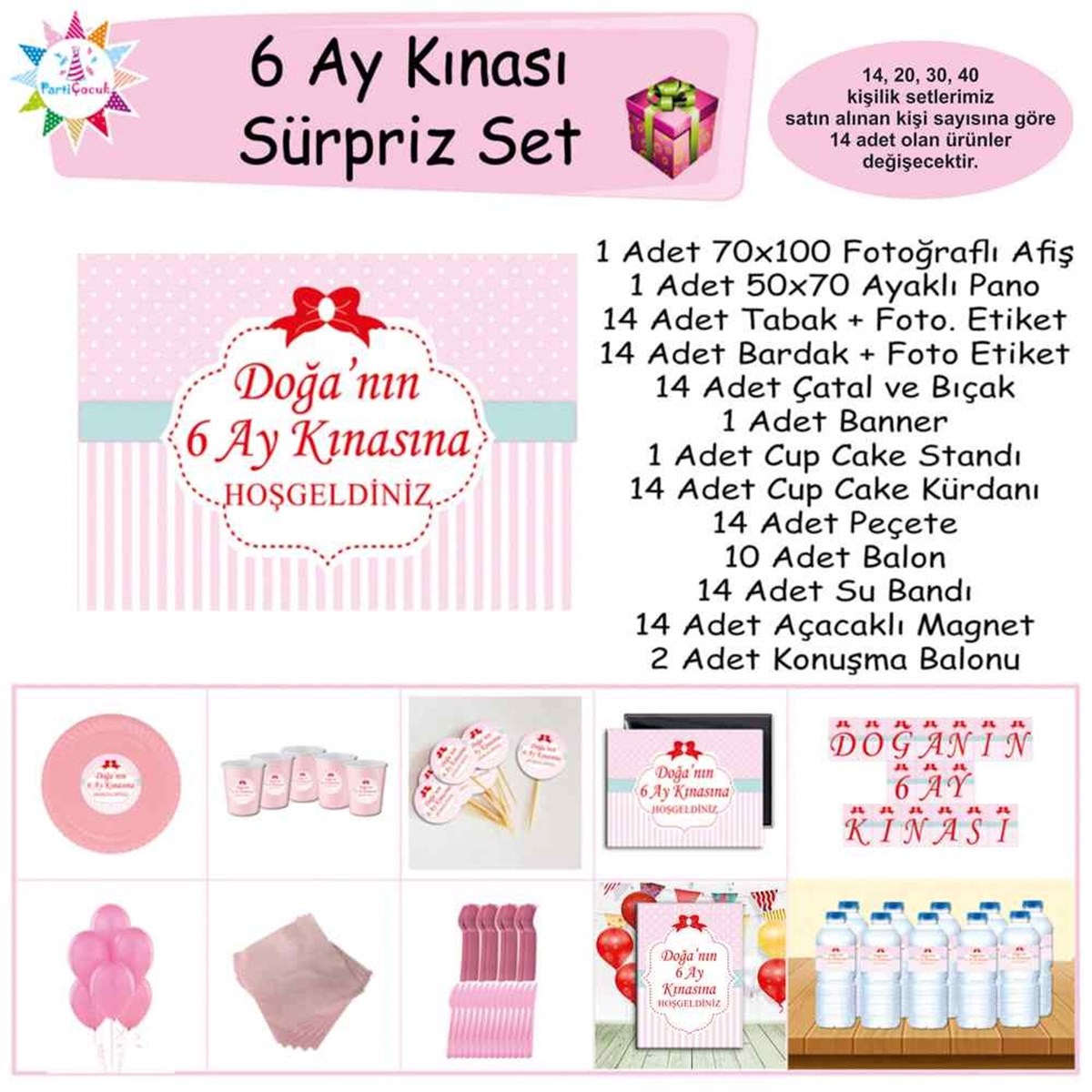 6 Ay Kınası Pembe Kırmızı Kurdeleli Sürpriz Set 