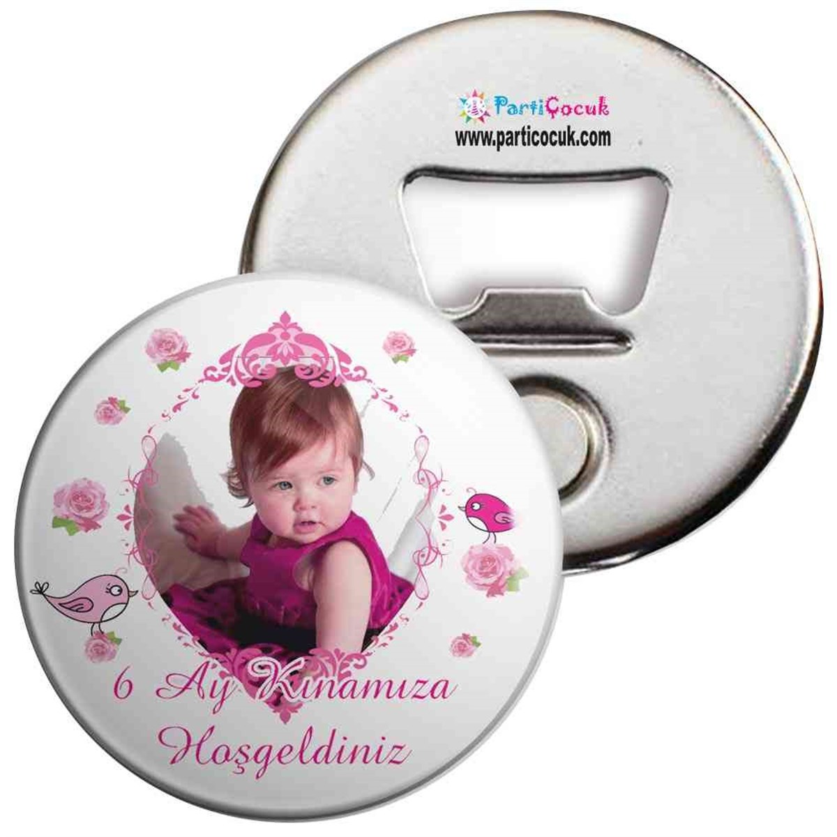 6 Ay Kınası Pembe Kuşlu Tema Açacaklı Magnet 