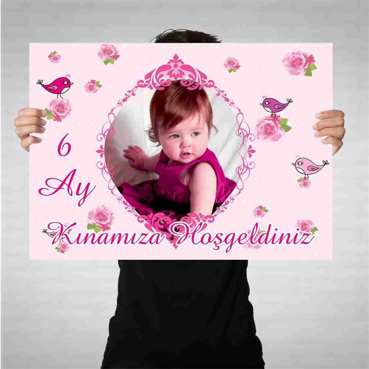 6 Ay Kınası Pembe Kuşlu Tema Afiş 
