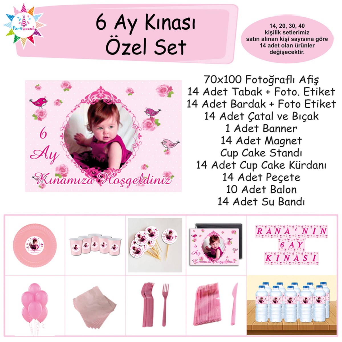 6 Ay Kınası Pembe Kuşlu Tema Özel Set 