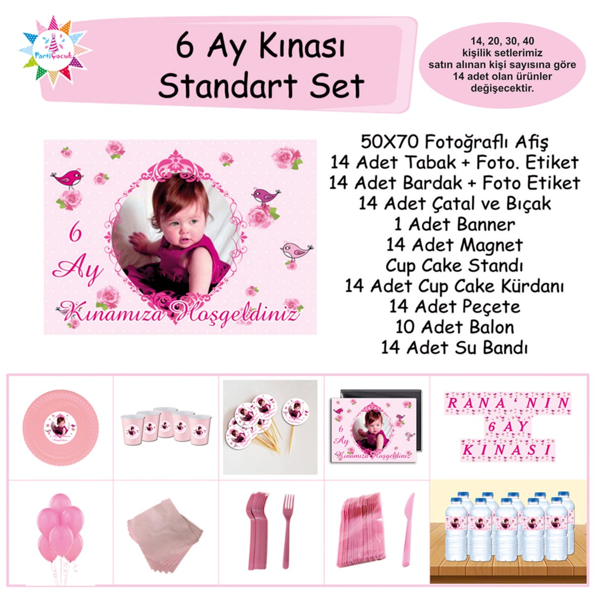 6 Ay Kınası Pembe Kuşlu Tema Standart Set 