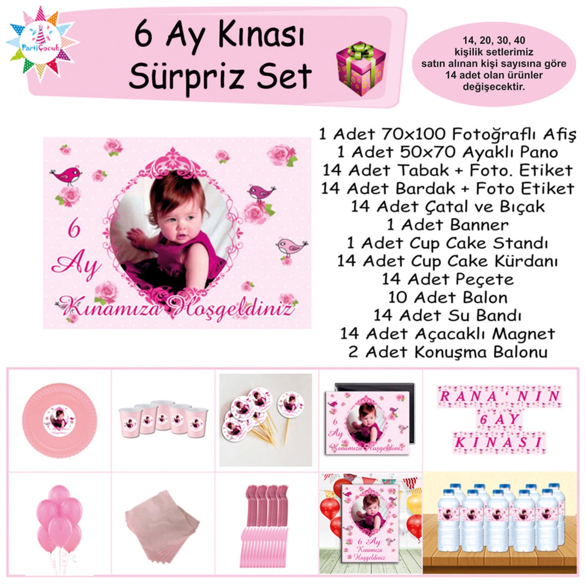 6 Ay Kınası Pembe Kuşlu Tema Sürpriz Set 