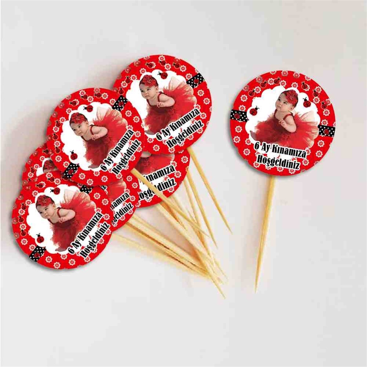 6 Ay Kınası Uğur Böceği Parti Süsü Cupcake Kurdanı 