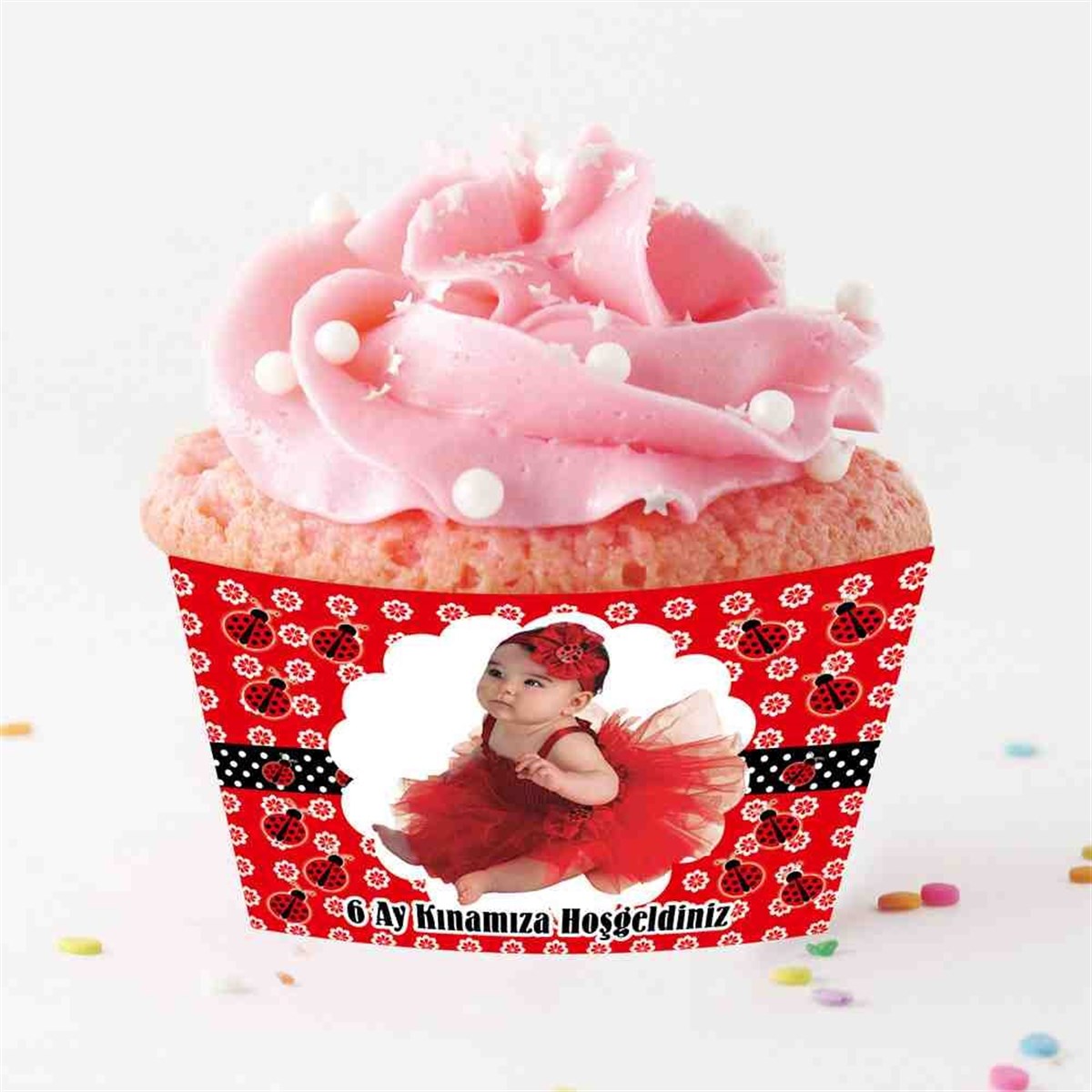 6 Ay Kınası Uğur Böceği Parti Süsü Cupcake Sargısı 