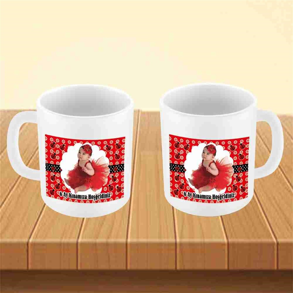 6 Ay Kınası Uğur Böceği Parti Süsü Kupa Mug Bardak 
