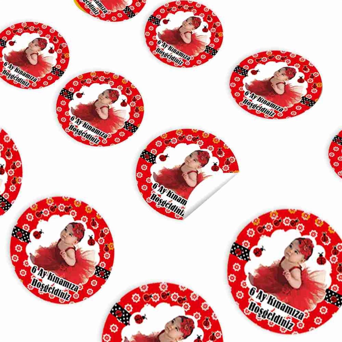 6 Ay Kınası Uğur Böceği Parti Süsü Sticker 30 Adet 