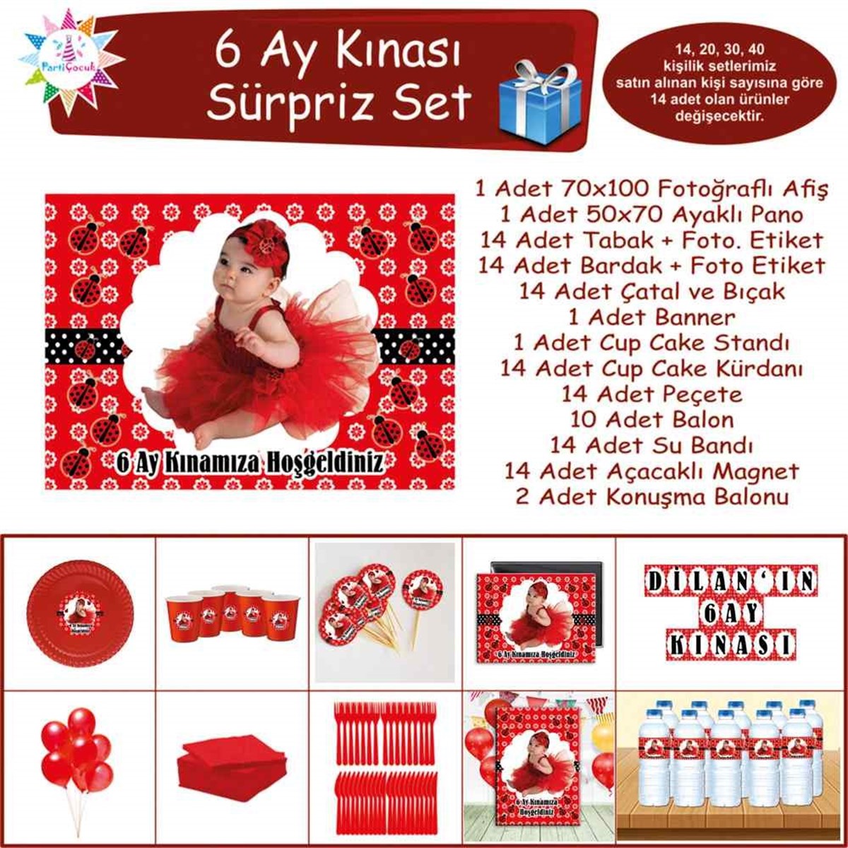 6 Ay Kınası Uğur Böceği Parti Süsü Sürpriz Set 