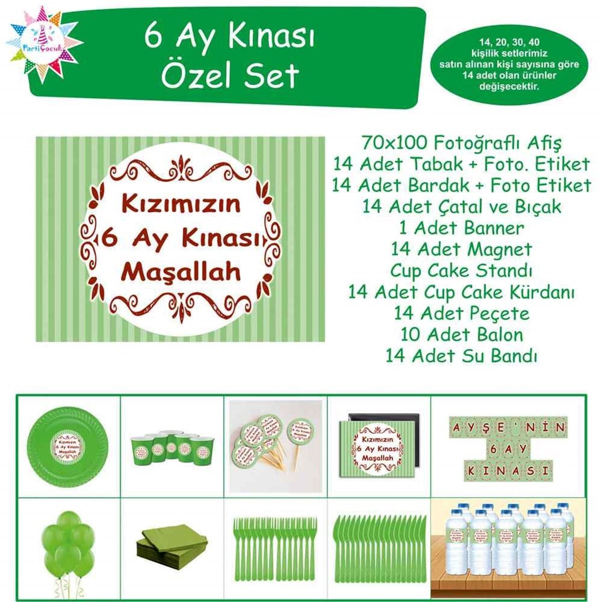 6 Ay Kınası Yeşil Çizgili Özel Set 