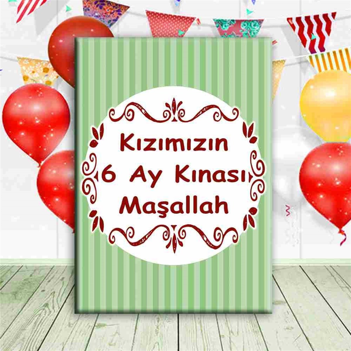 6 Ay Kınası Yeşil Çizgili Parti Ayaklı Pano 