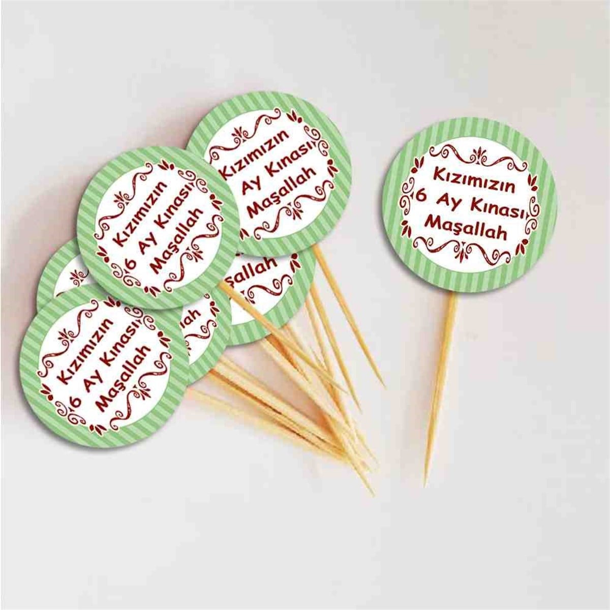 6 Ay Kınası Yeşil Çizgili Parti Cupcake Kurdanı 