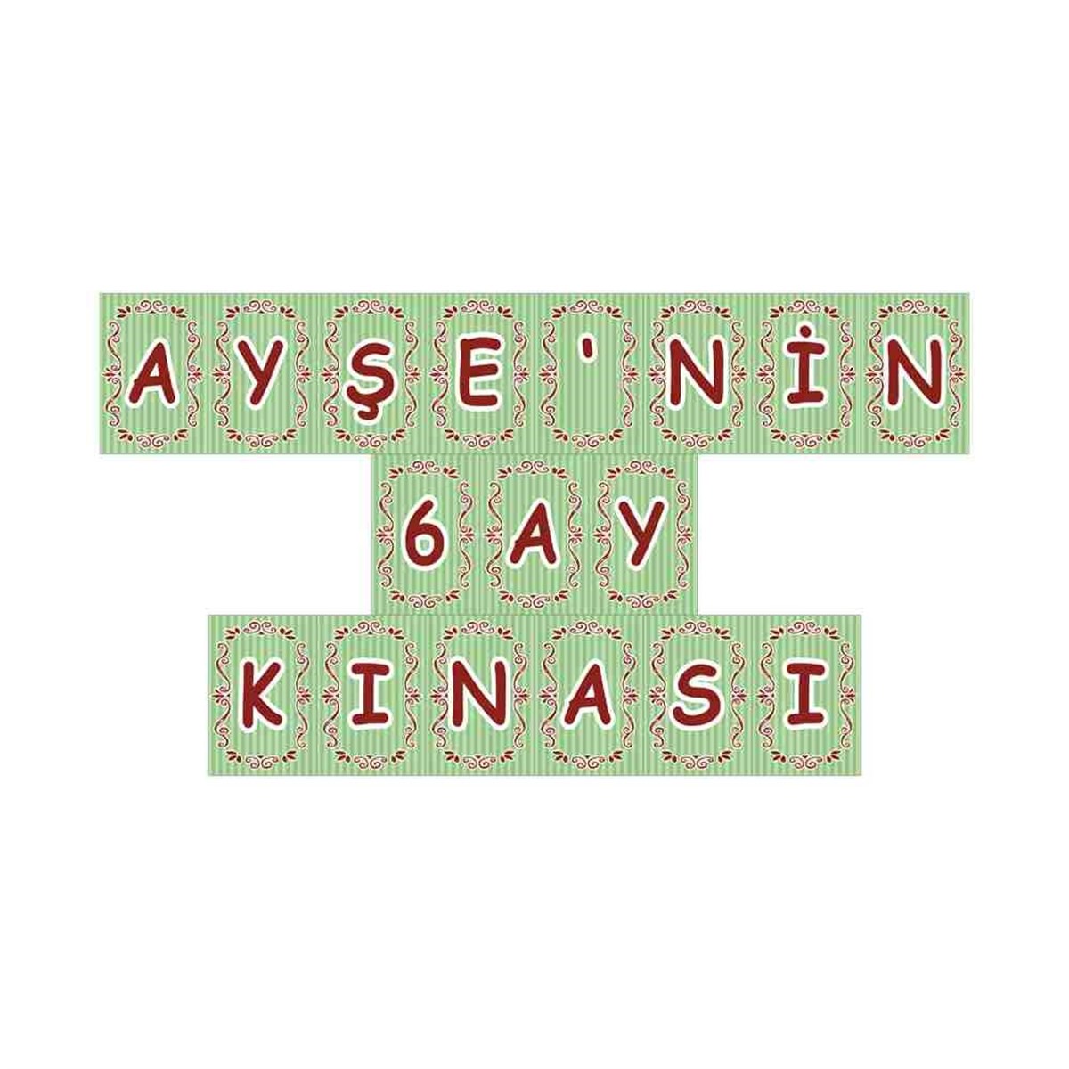6 Ay Kınası Yeşil Çizgili Parti Flama Harf Banner 
