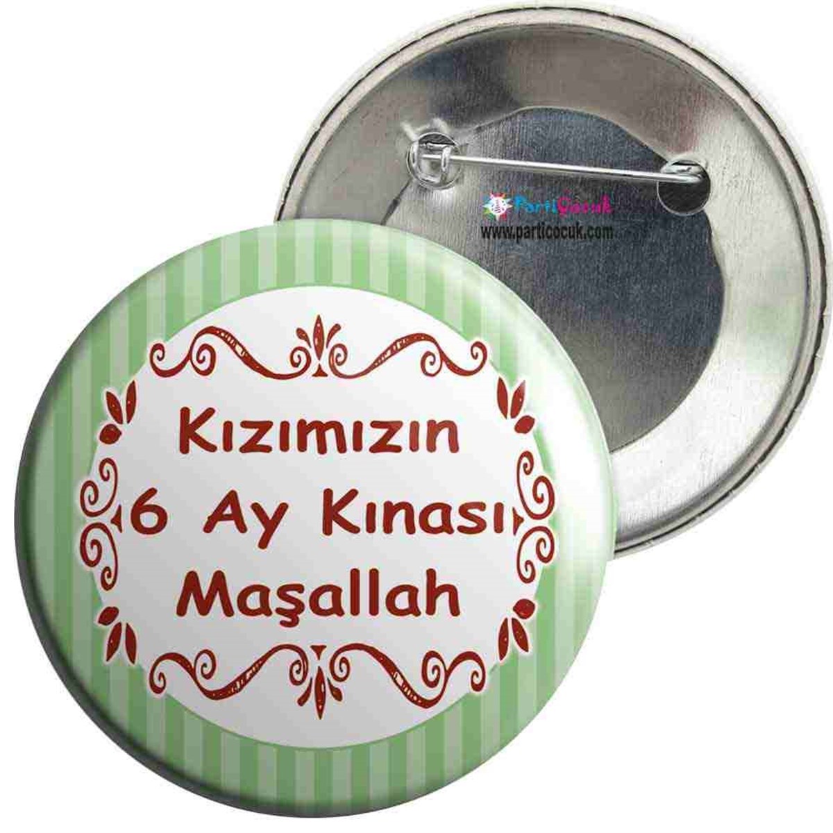 6 Ay Kınası Yeşil Çizgili Parti İğneli Rozet 