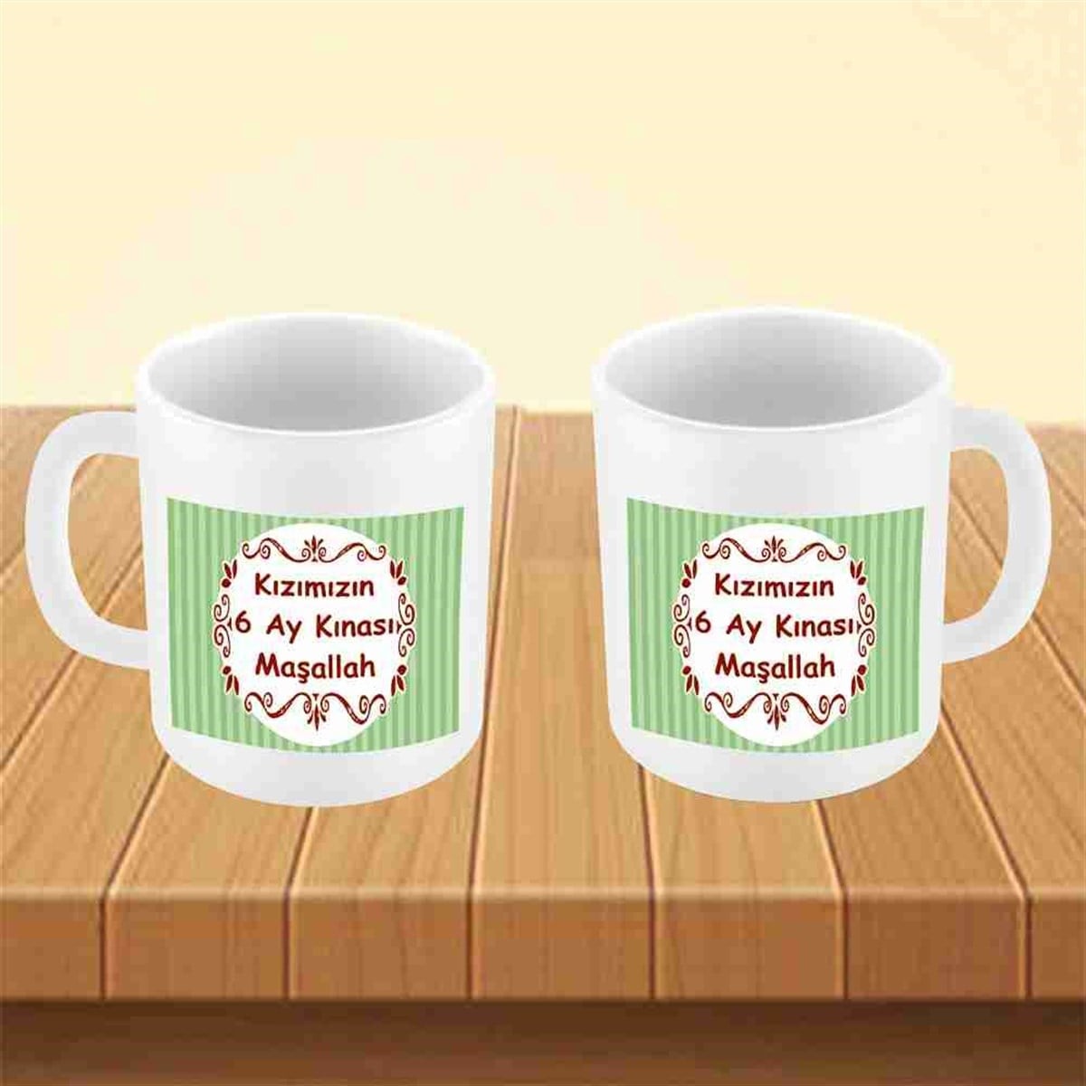 6 Ay Kınası Yeşil Çizgili Parti Kupa Mug Bardak 