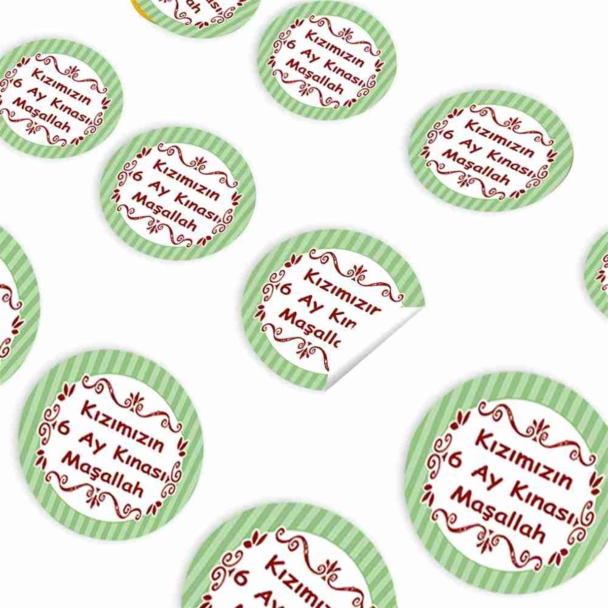 6 Ay Kınası Yeşil Çizgili Parti Sticker 30 Adet 