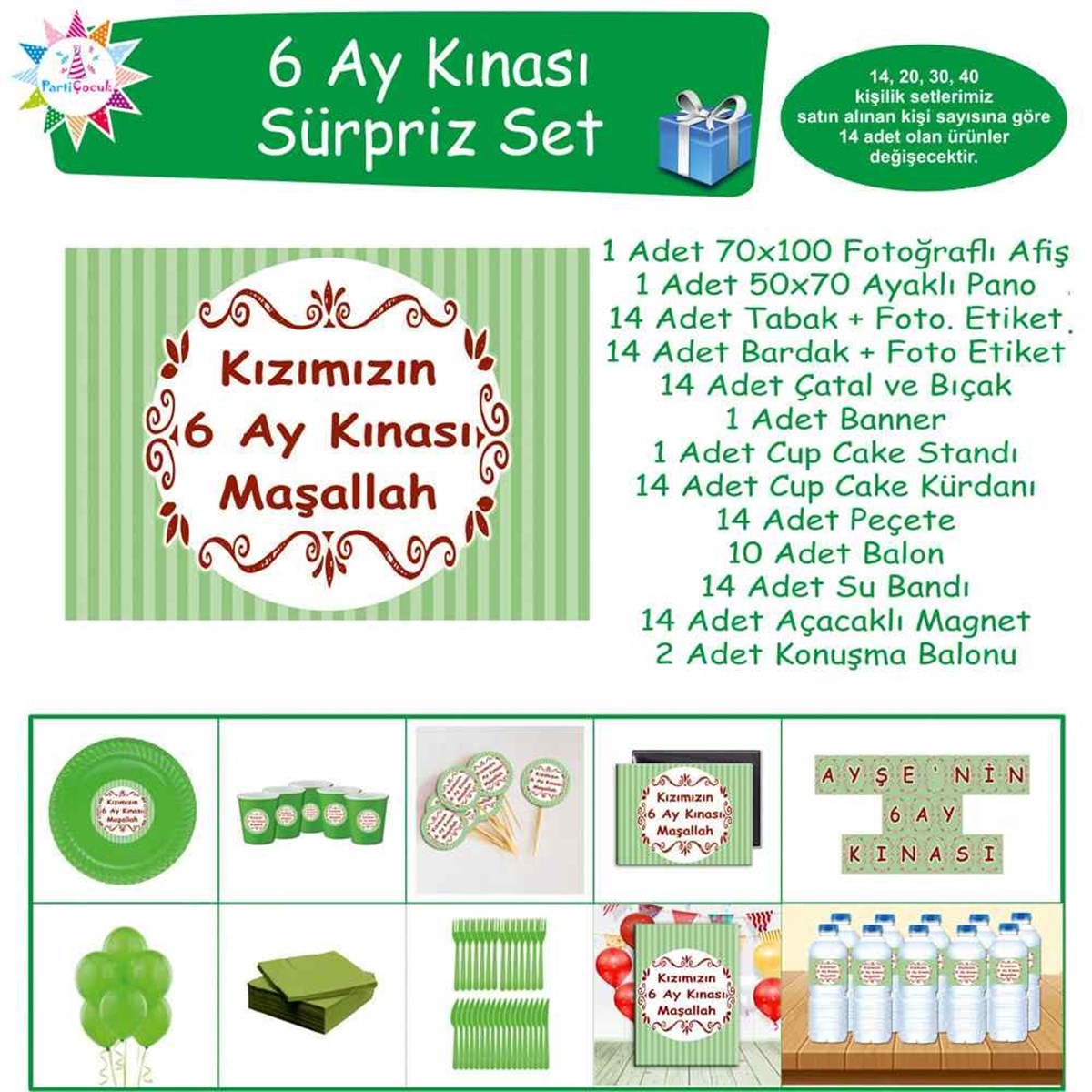 6 Ay Kınası Yeşil Çizgili Sürpriz Set 