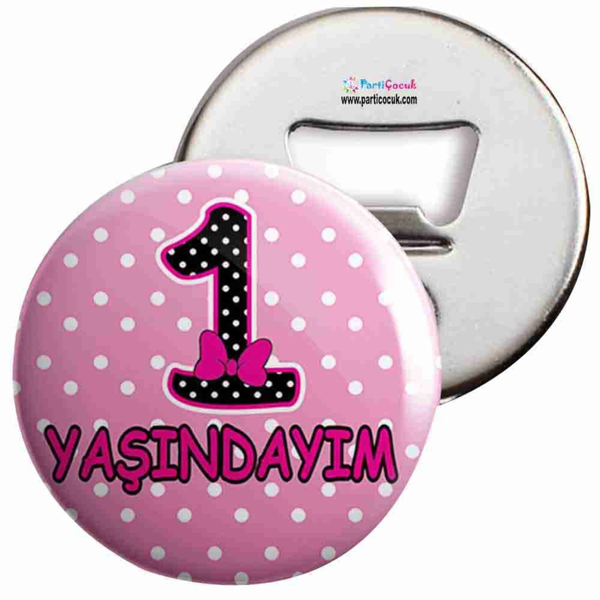 Açacaklı Buzdolabı Magneti 1 Yaş Pembe Puantiyeli Parti Çocuk   
