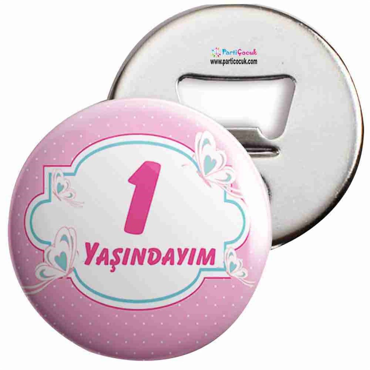 Açacaklı Buzdolabı Magneti 1 Yaş Pembe Kelebek Parti Çocuk   
