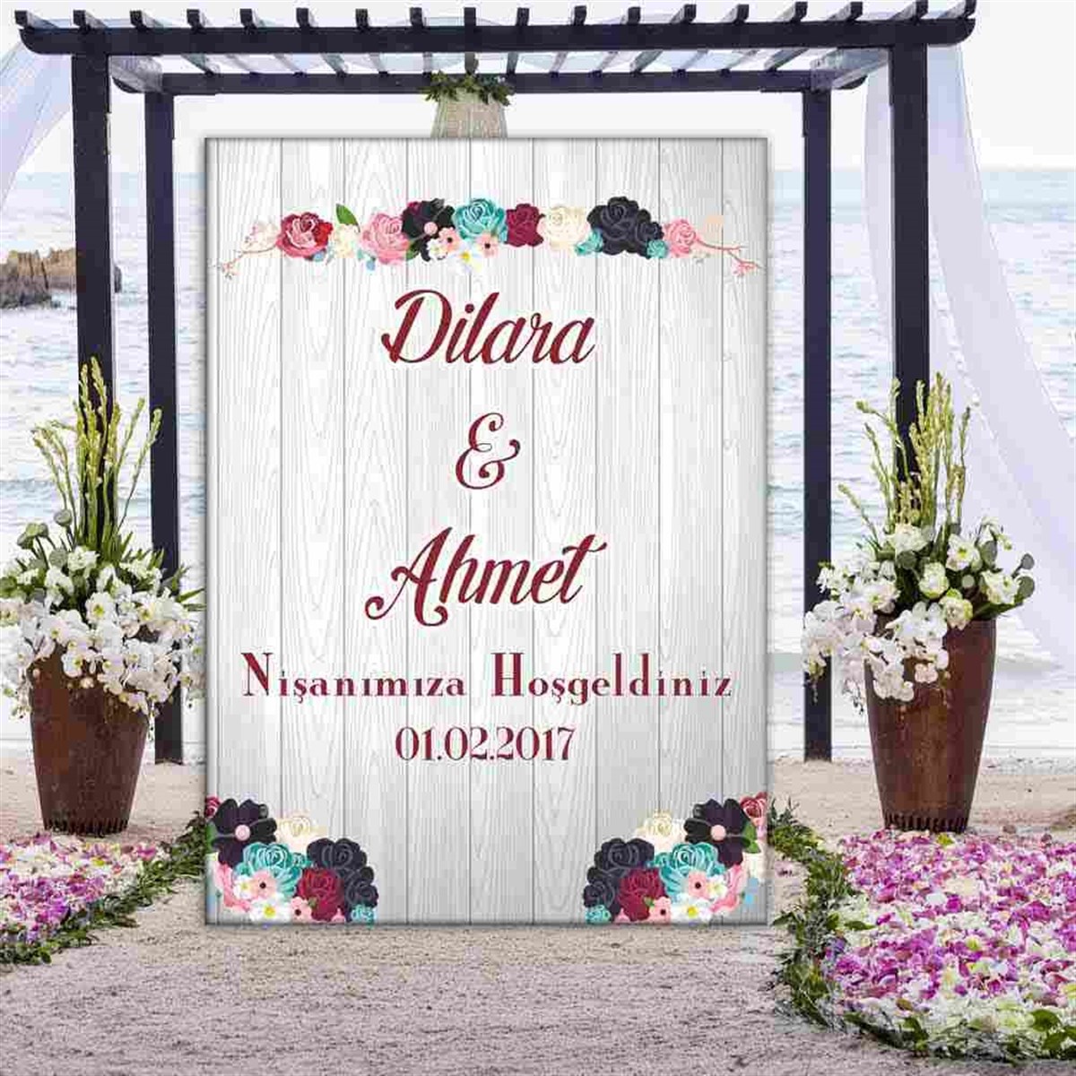 Ahşap Temalı Düğün Karşılama Pano 