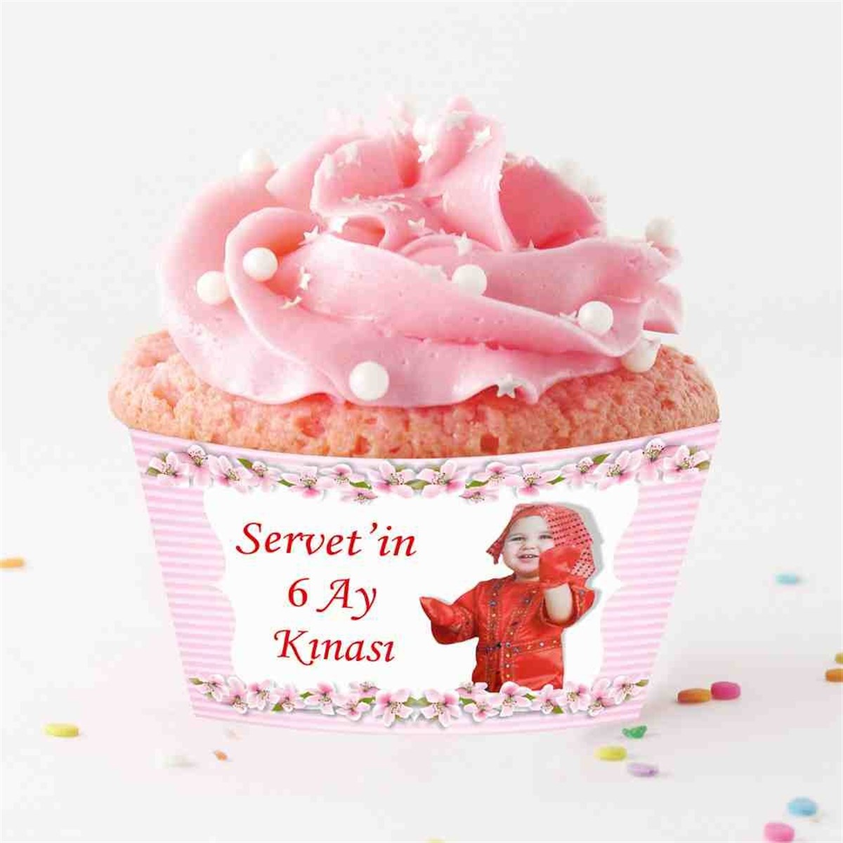 Altı Ay Kınası Arka Fon Pembe Parti Cupcake Sargısı 