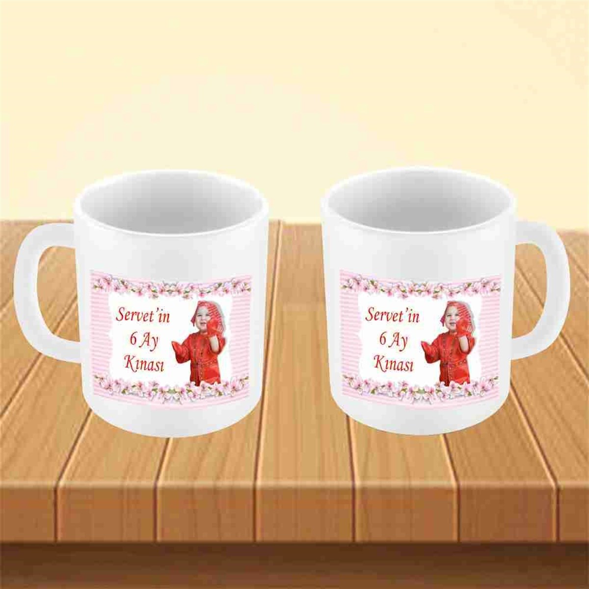 Altı Ay Kınası Arka Fon Pembe Parti Kupa Mug Bardak 