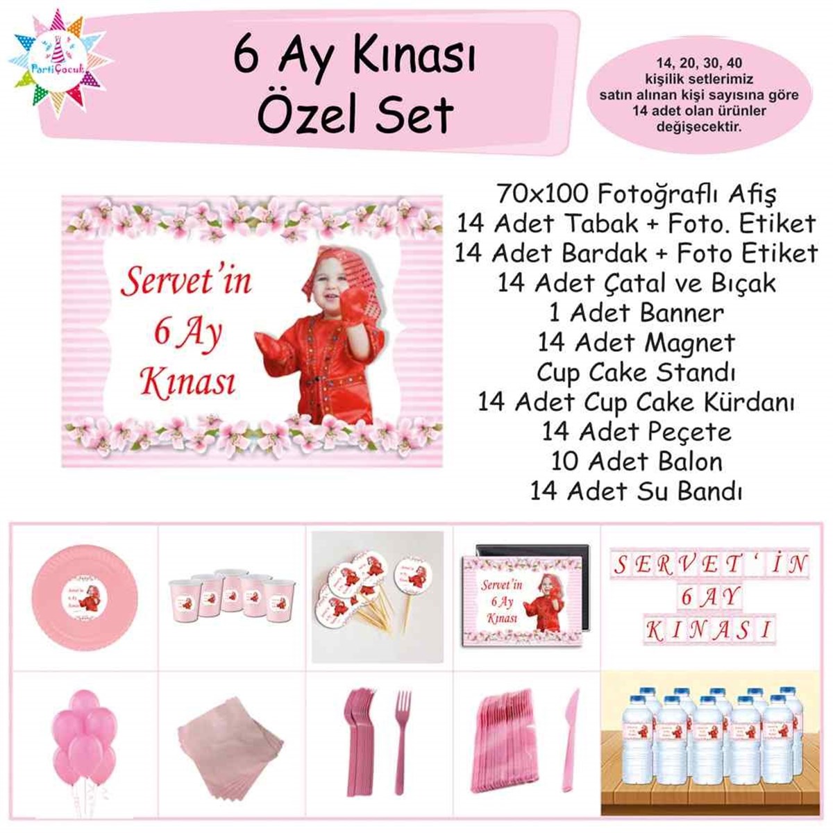Altı Ay Kınası Arka Fon Pembe Parti Özel Set 