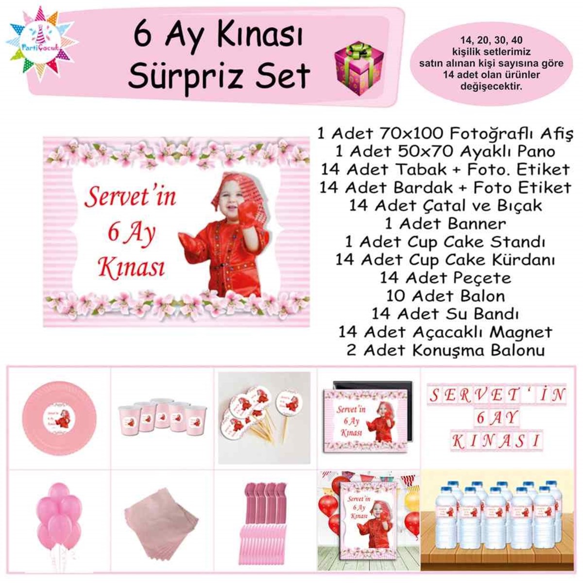 Altı Ay Kınası Arka Fon Pembe Parti Sürpriz Set 