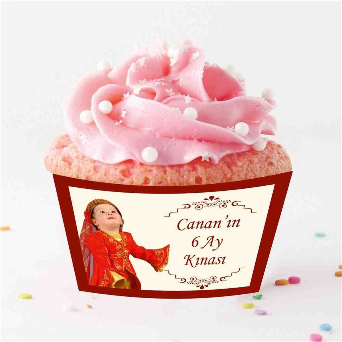 Altı Ay Kınası Bordo Renk Parti Cupcake Sargısı 