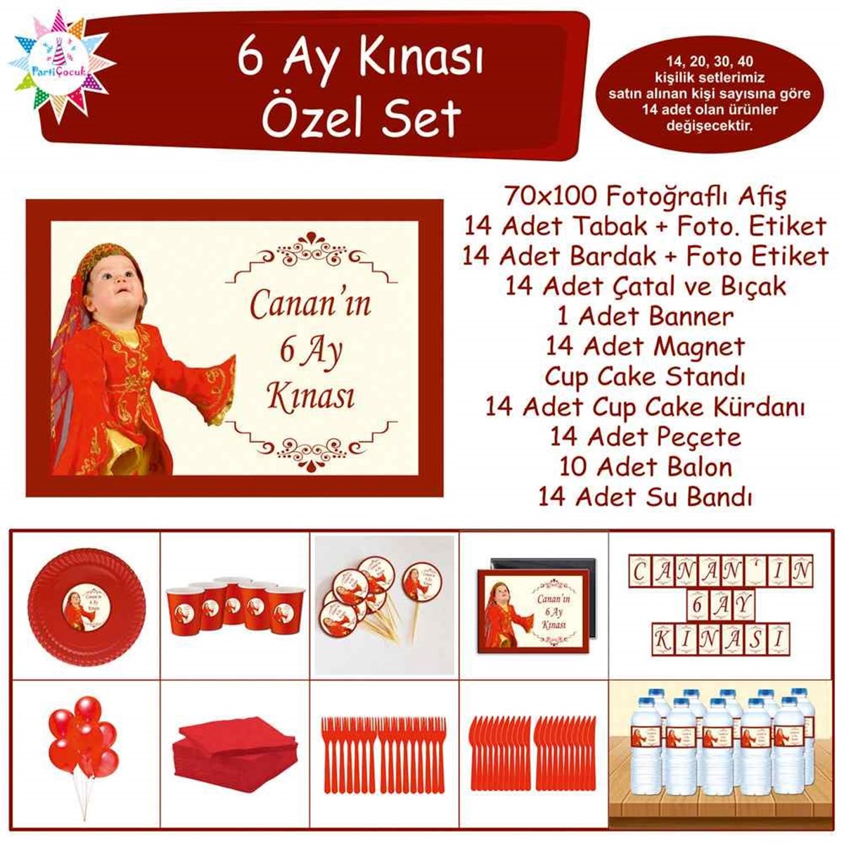 Altı Ay Kınası Bordo Renk Parti Özel Set 
