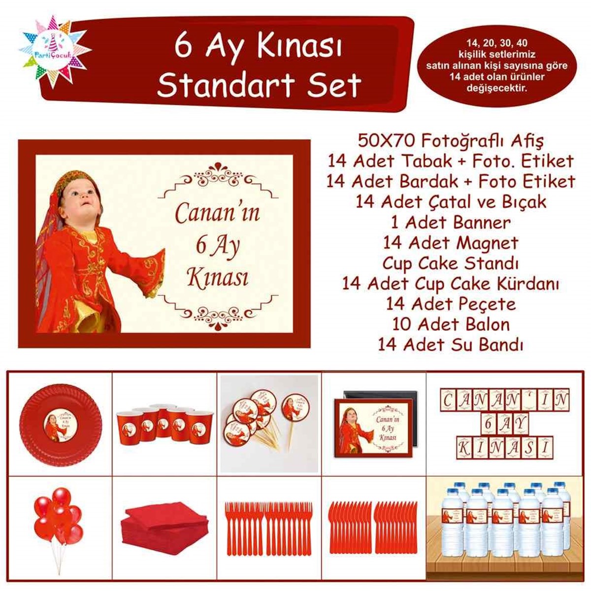 Altı Ay Kınası Bordo Renk Parti Standart Set 