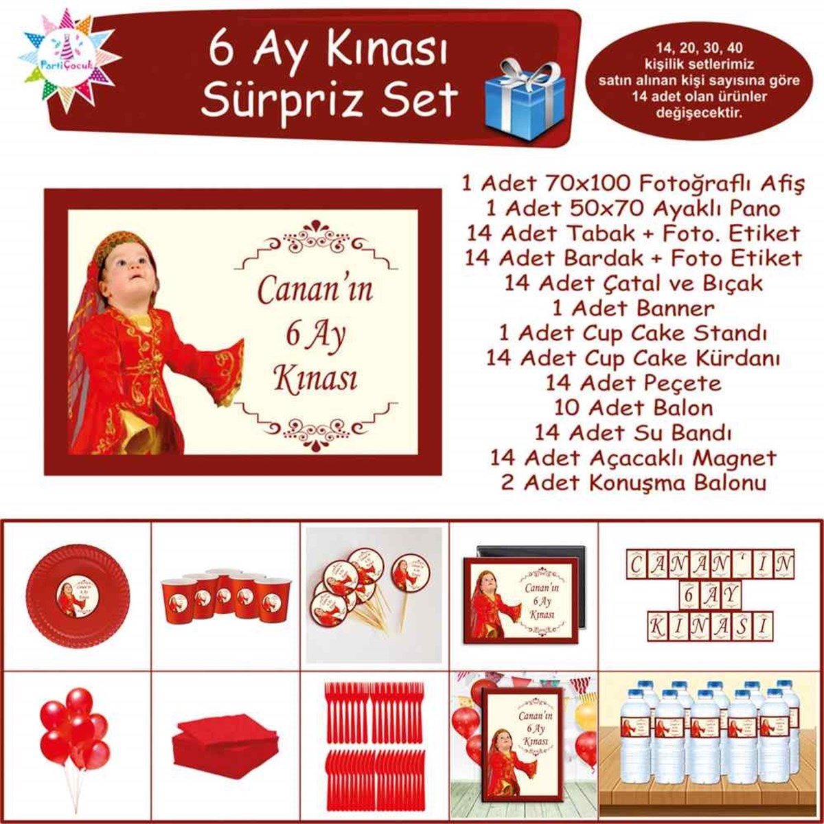 Altı Ay Kınası Bordo Renk Parti Sürpriz Set 