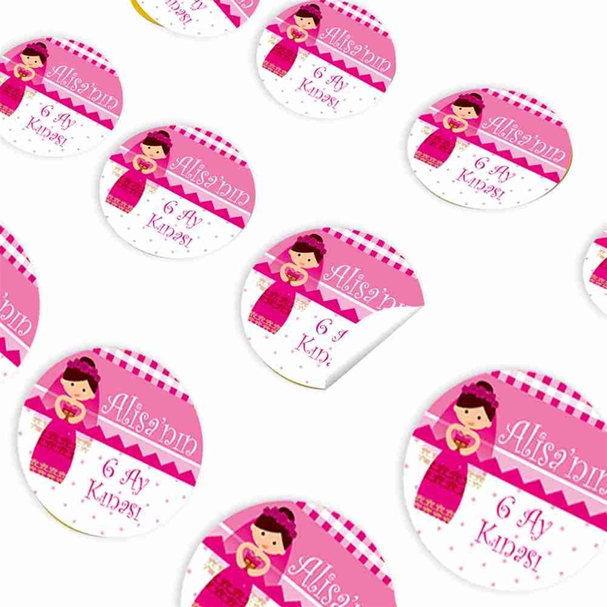 Altı Ay Kınası Karikatürlü Parti Pembe Sticker 30 Adet 
