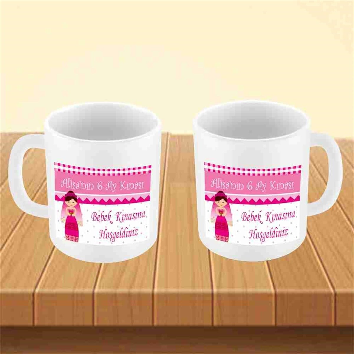 Altı Ay Kınası Karikatürlü Parti Pembe Kupa Mug Bardak 