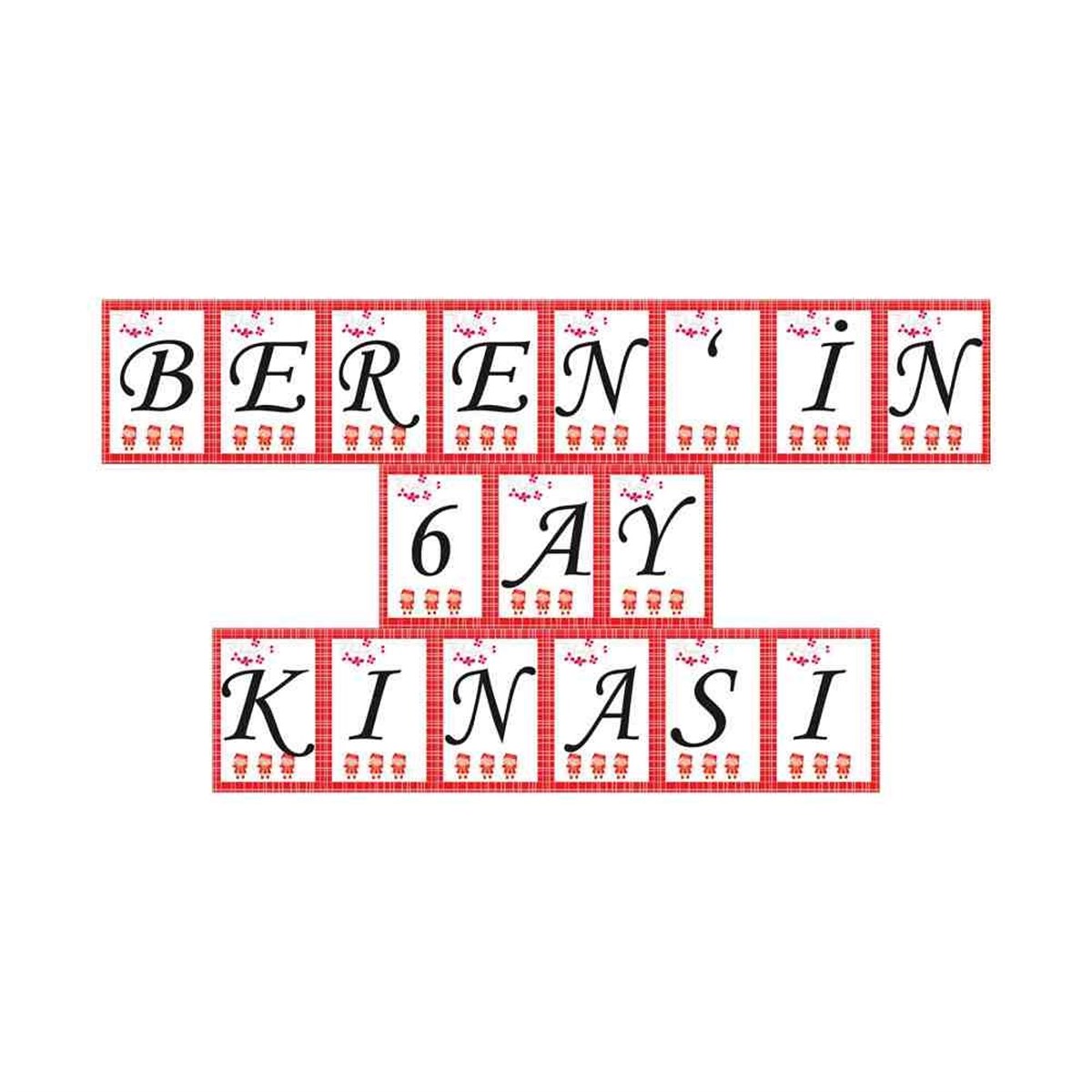 Altı Ay Kınası Kırmızı Çizgili Parti Flama Harf Banner 