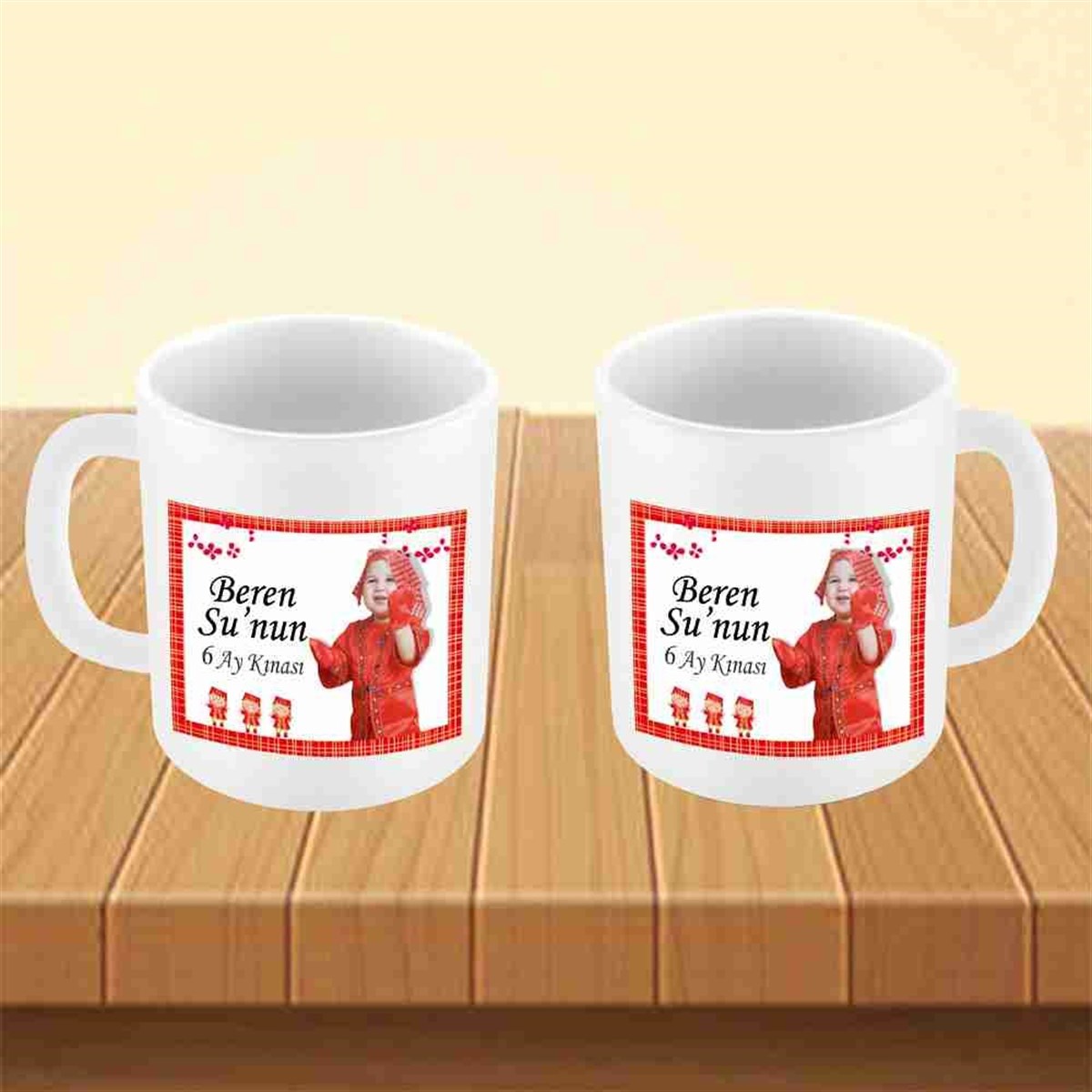 Altı Ay Kınası Kırmızı Çizgili Parti Kupa Mug Bardak 