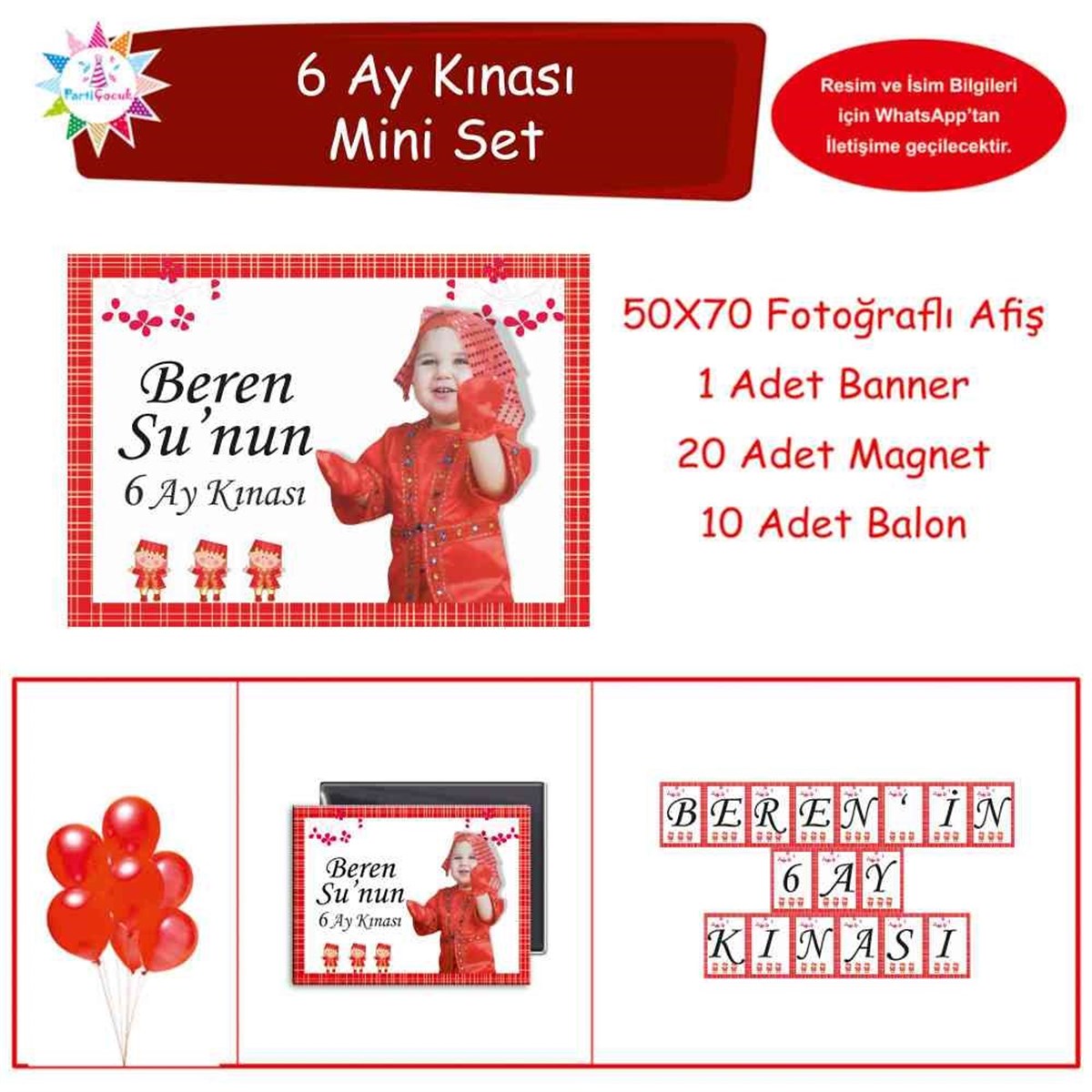 Altı Ay Kınası Kırmızı Çizgili Parti Mini Set 